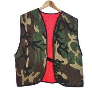 Vintage Camouflage Quilted Reversible Neon Orange Men's Vest Size XL